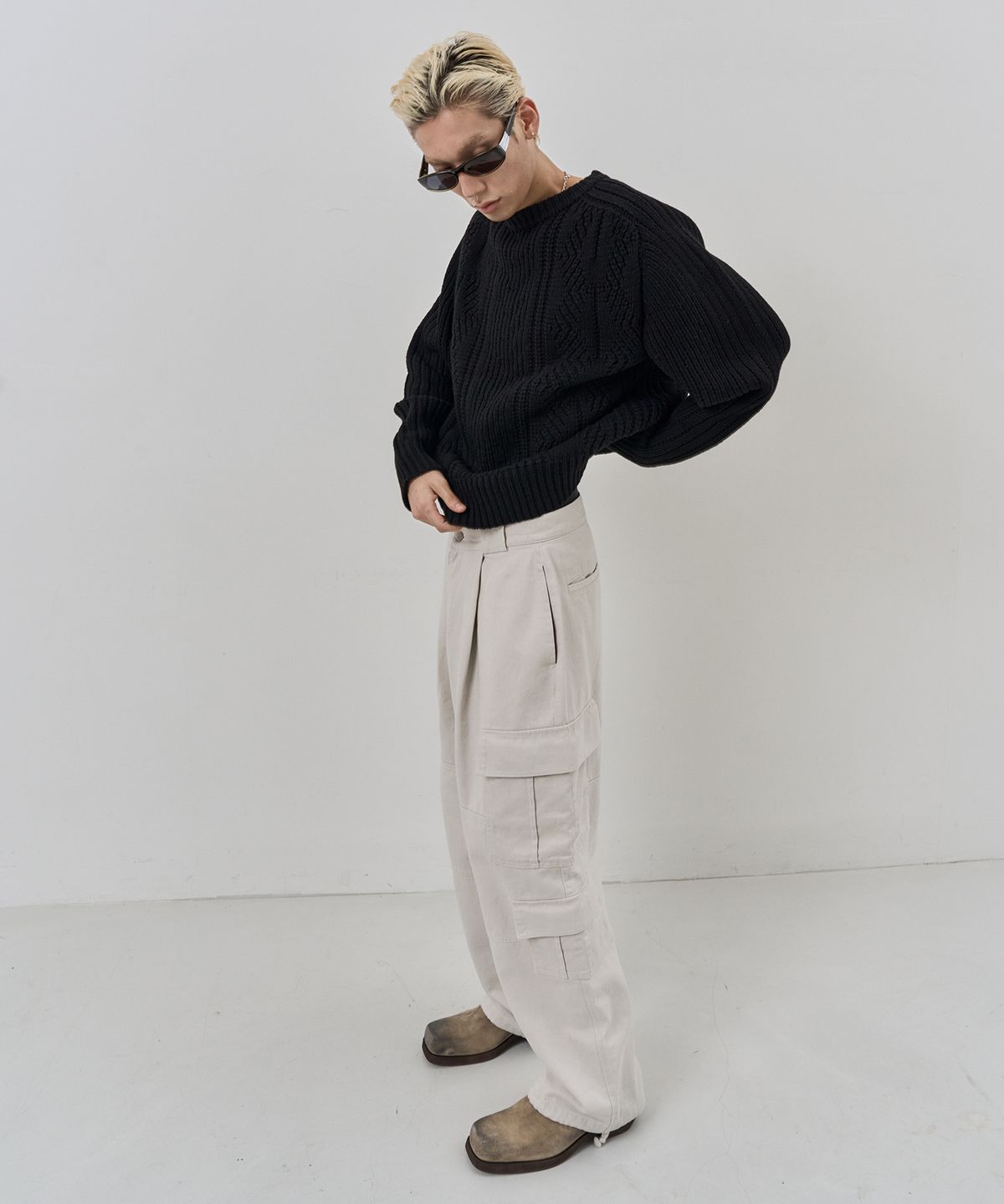 누아클레(NUAKLE) (m) 필드 와이드 카고 팬츠_소프트 크림