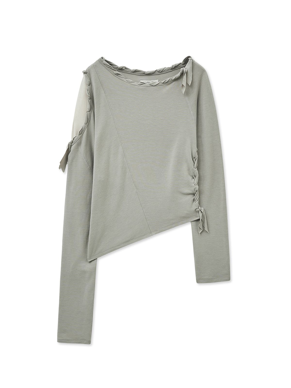 마뗑킴(MATIN KIM) WEAVING LONG SLEEVE TOP IN LIGHT GREY