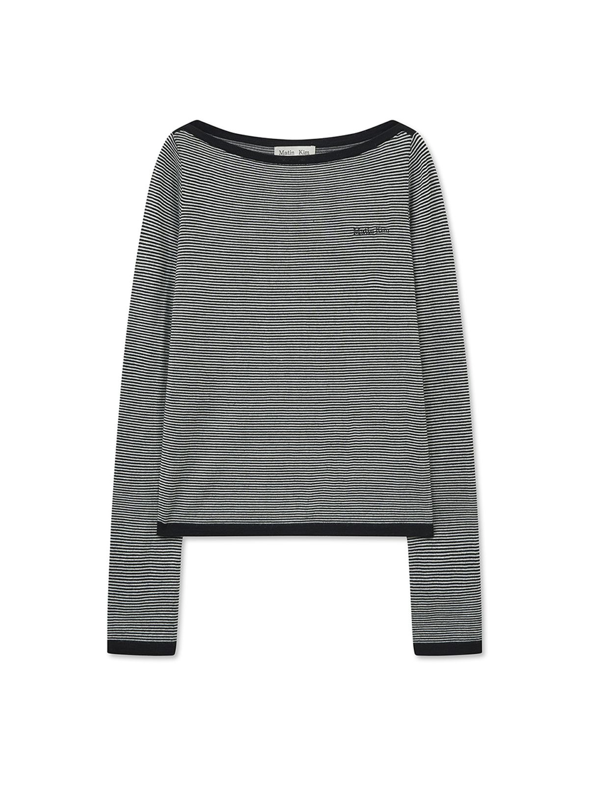 마뗑킴(MATIN KIM) ESSENTIAL BOAT NECK KNIT TOP IN BLACK