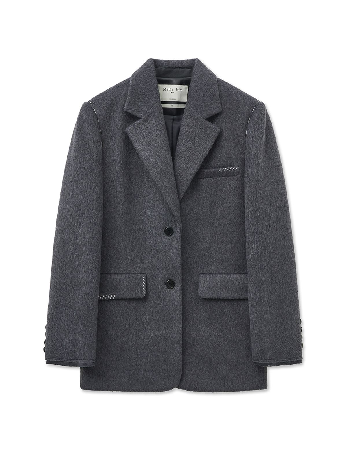 마뗑킴(MATIN KIM) HAIRY OVERFIT STITCH SINGLE JACKET IN GREY