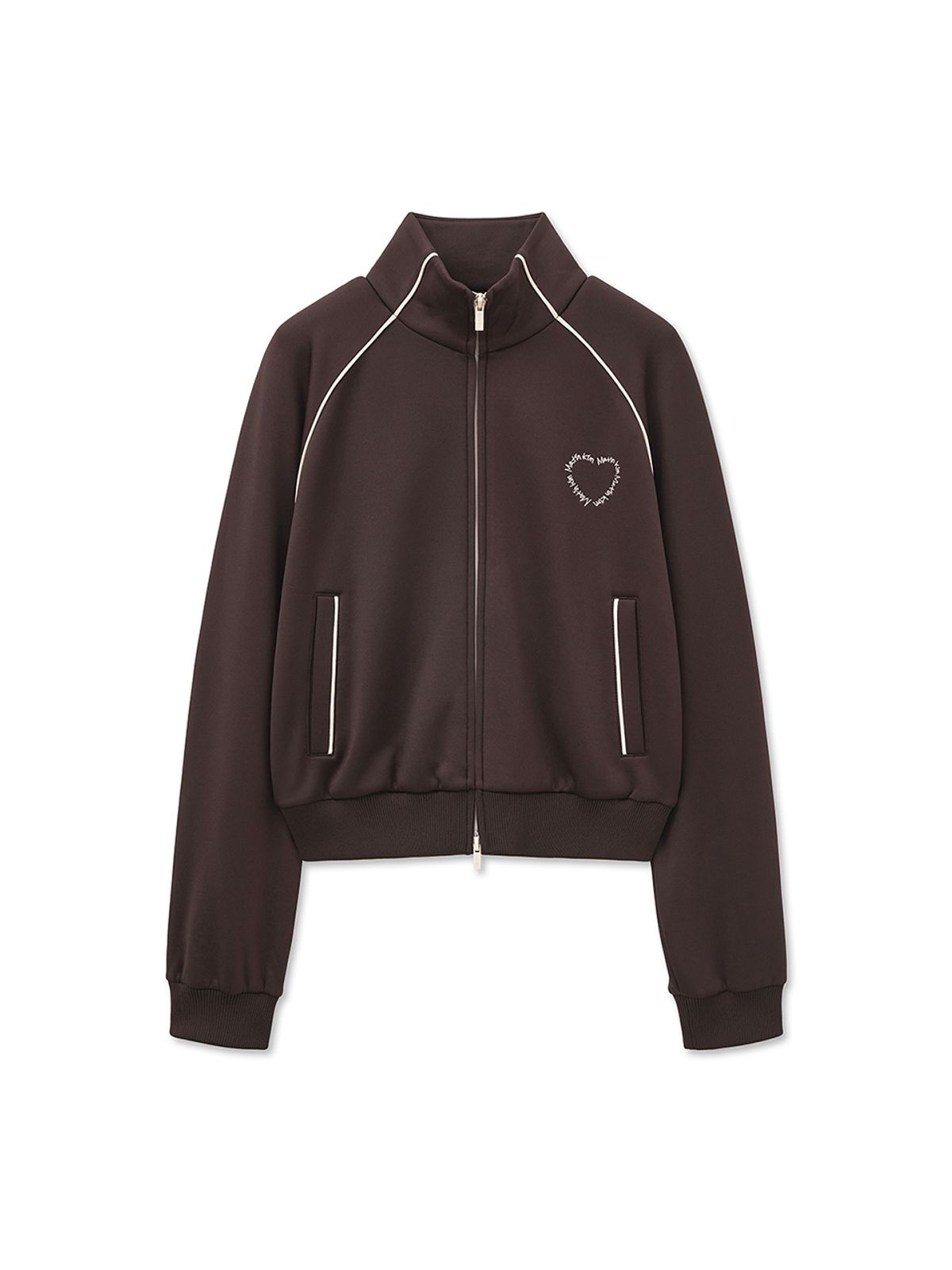 마뗑킴(MATIN KIM) HEART LOGO TRACK JUMPER IN BROWN
