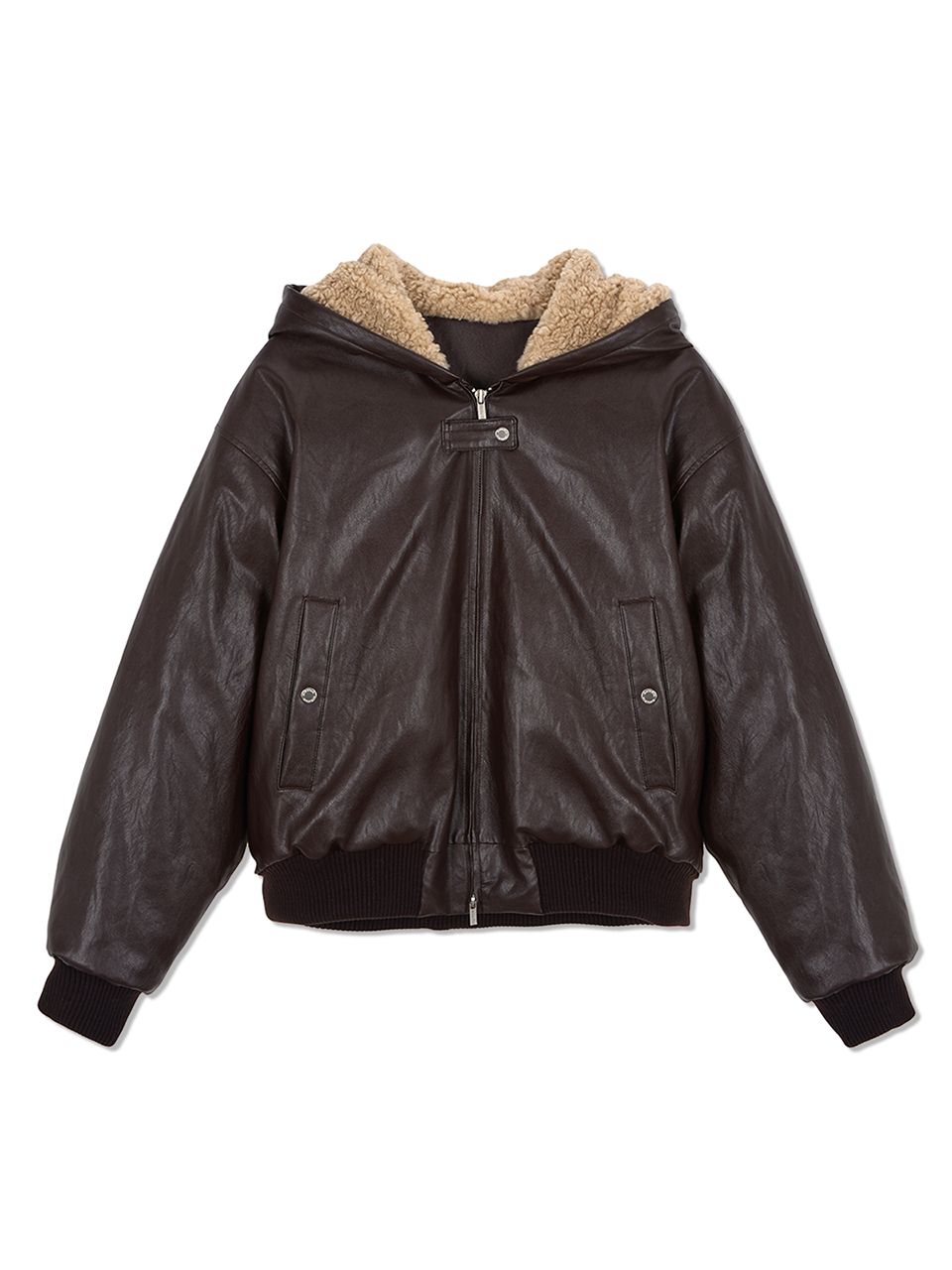 MUSINSA | MATIN KIM FAUX LEATHER ZIP UP HOODY IN BROWN