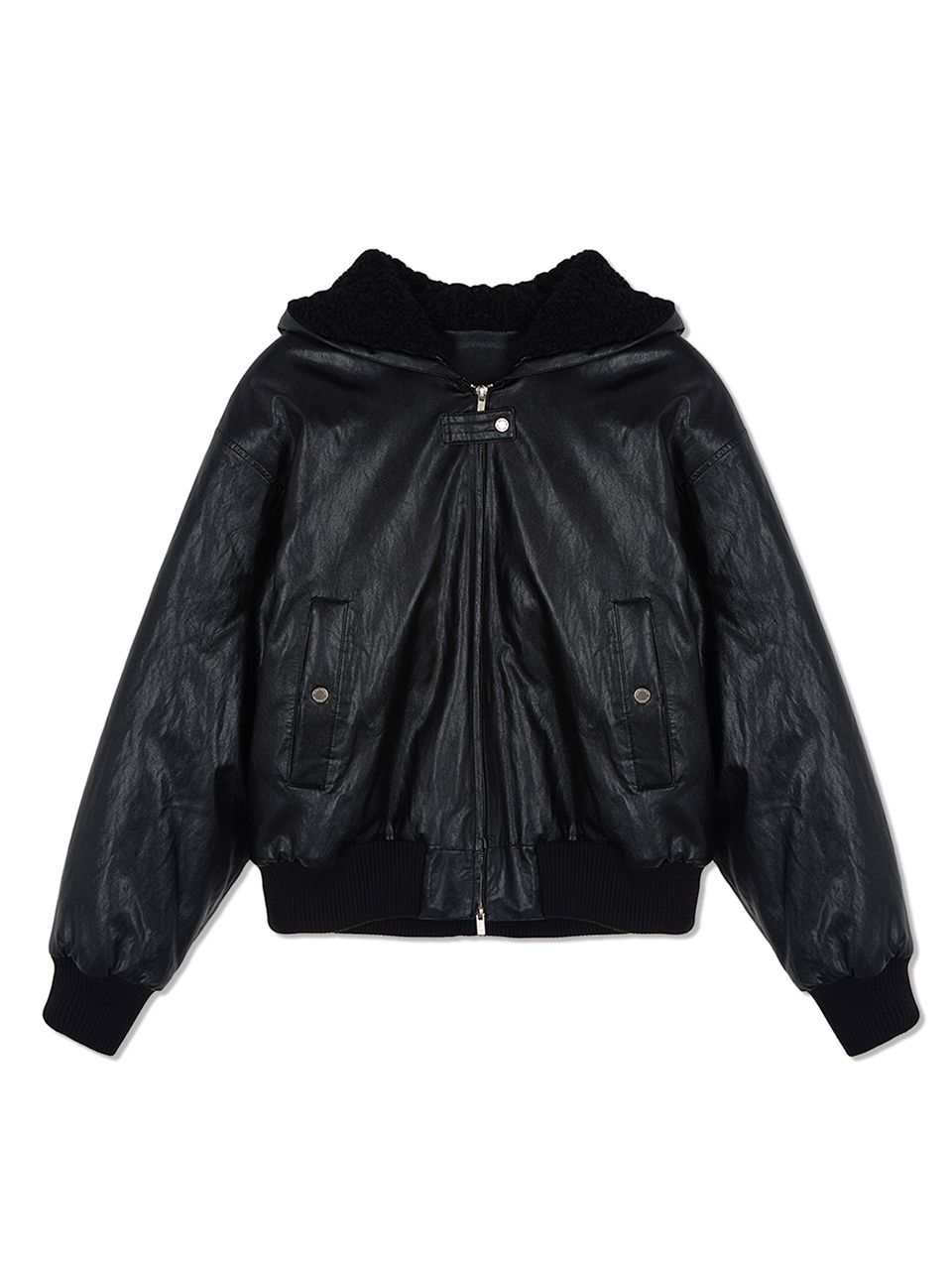 MUSINSA | MATIN KIM FAUX LEATHER ZIP UP HOODY IN BLACK