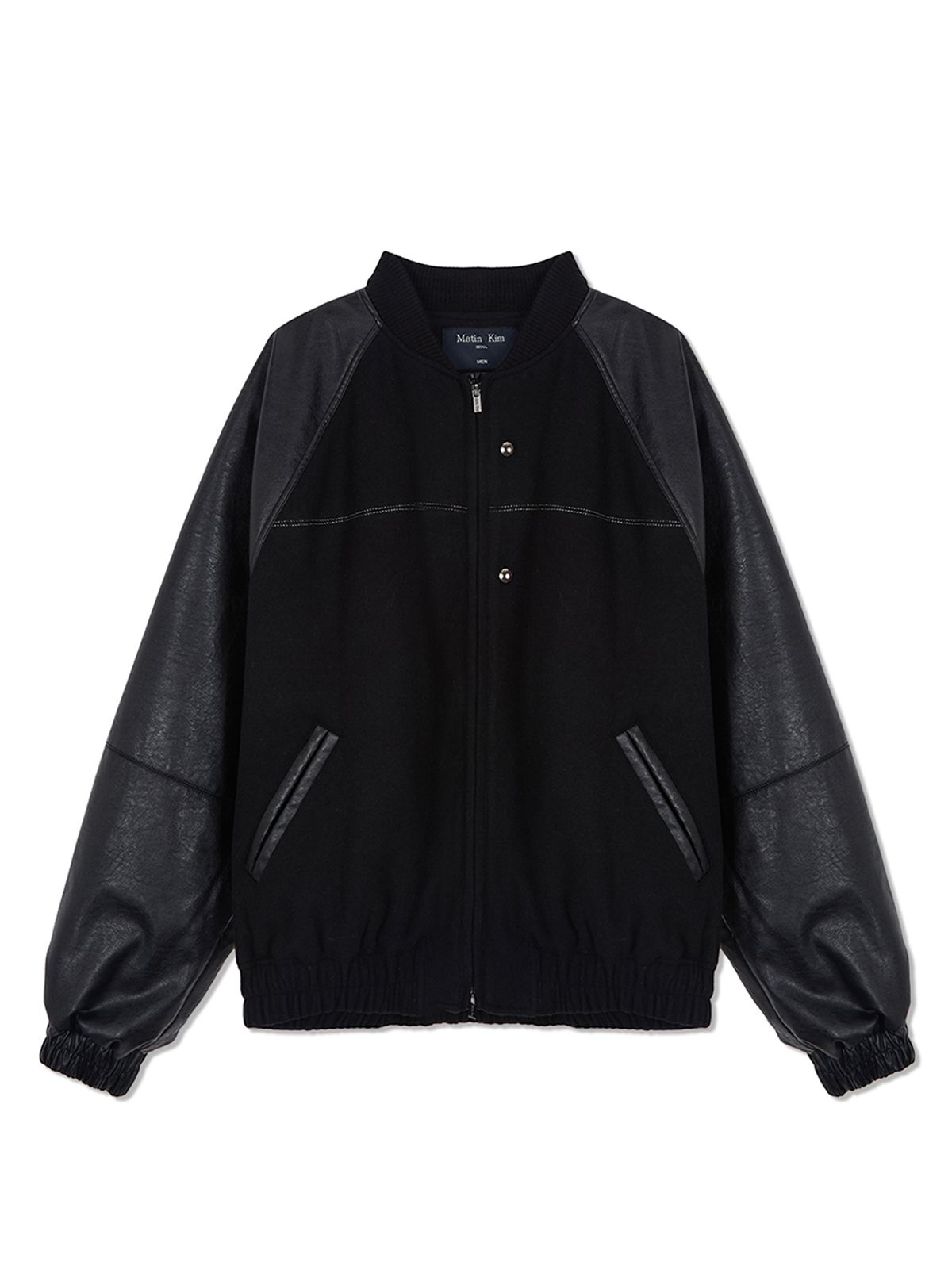 마뗑킴(MATIN KIM) STUNNING POINT FAUX LEATHER JUMPER FOR MEN IN BLACK