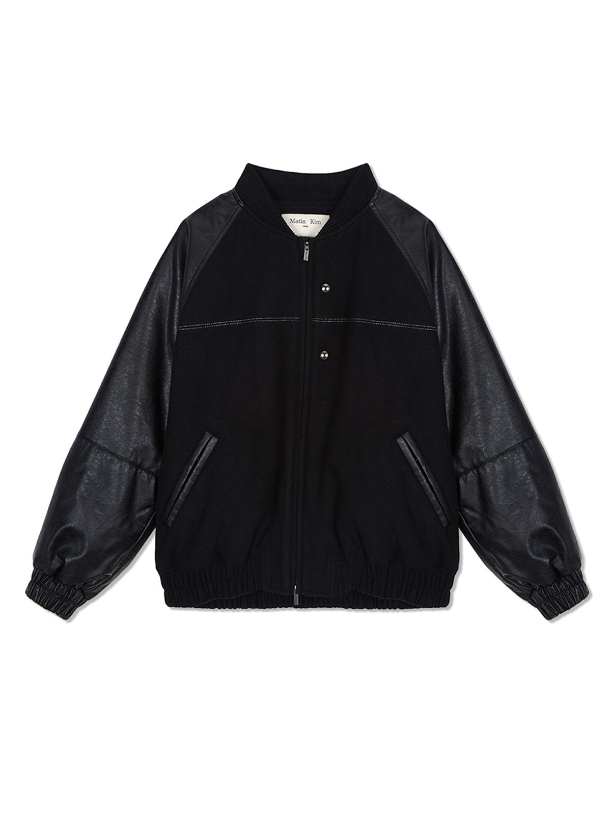 마뗑킴(MATIN KIM) STUNNING POINT FAUX LEATHER JUMPER FOR WOMEN IN BLACK