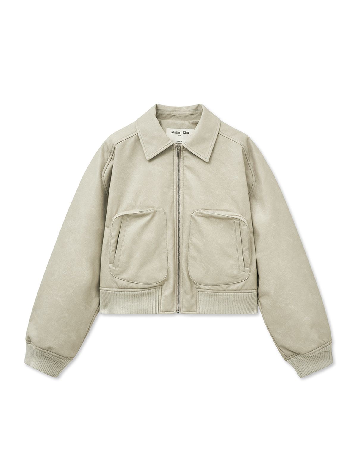 마뗑킴(MATIN KIM) FAUX LEATHER OUT POCKET JUMPER IN LIGHT GREY