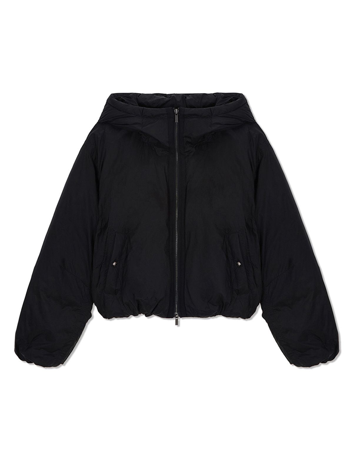 마뗑킴(MATIN KIM) BACK LOGO HOODY SHORT DOWN JUMPER IN BLACK