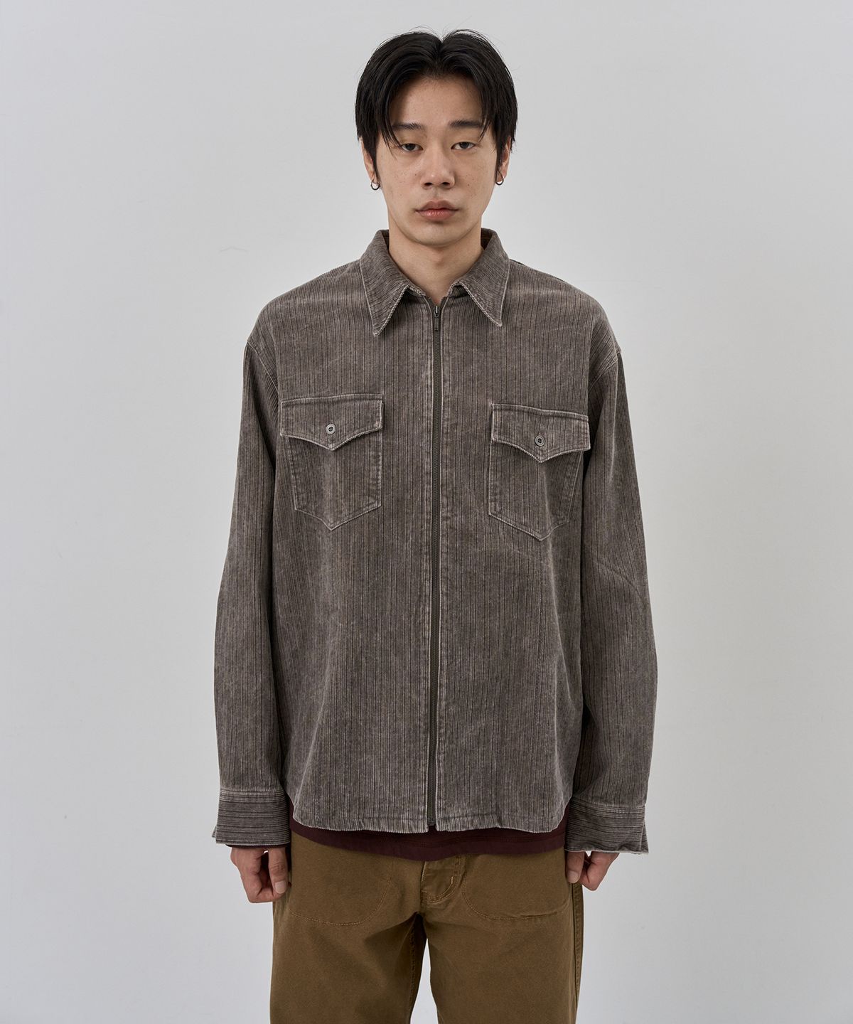 누아클레(NUAKLE) (m) 피그먼트 코드 셔츠_빈티지 그레이