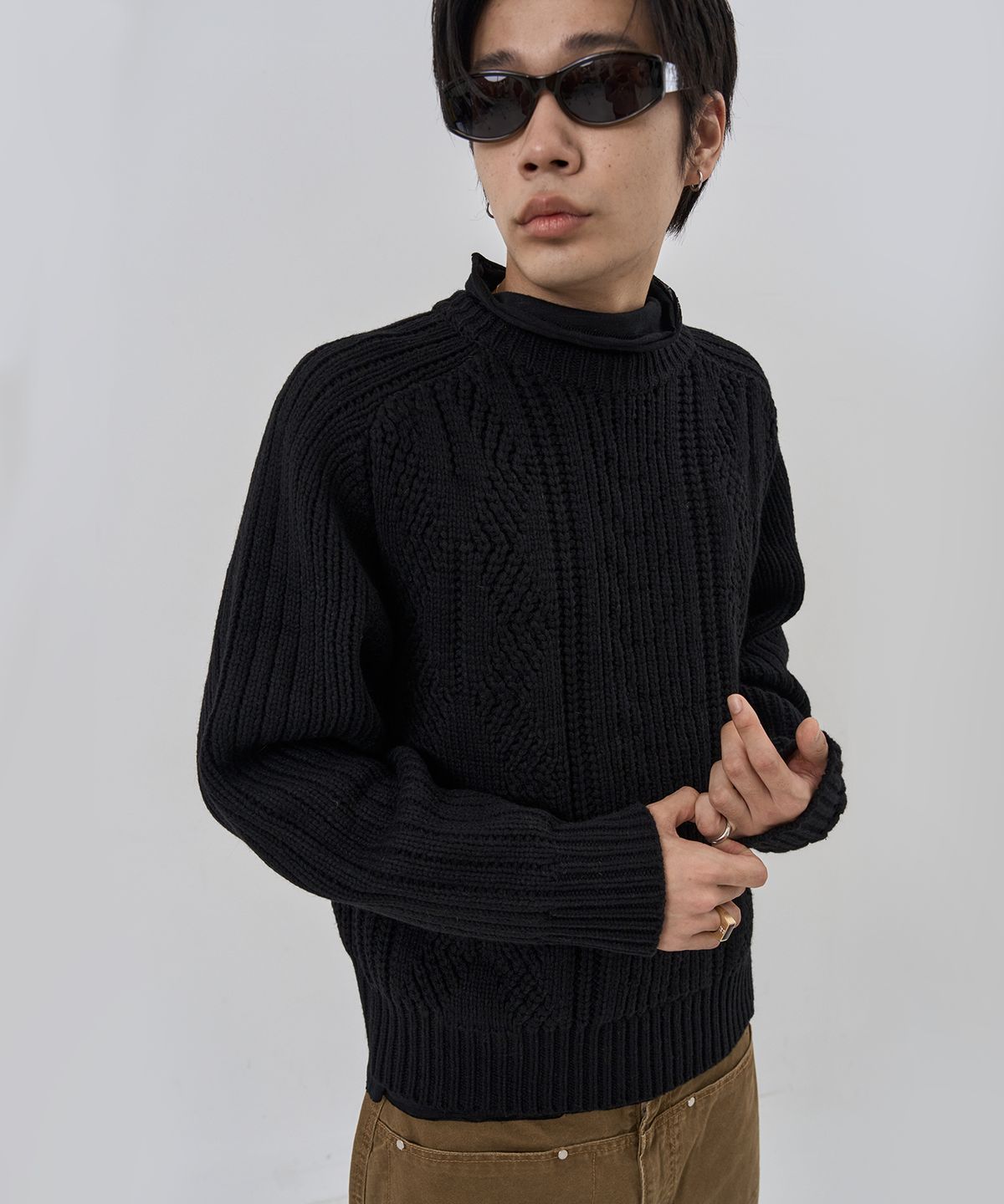 누아클레(NUAKLE) (m) 아란 케이블 니트_블랙