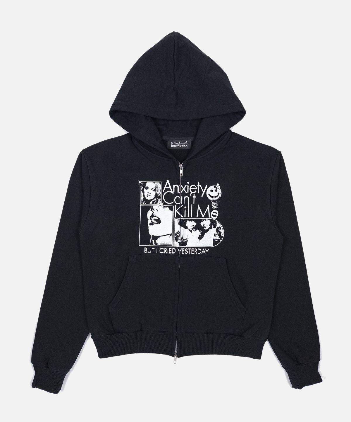 제스픽션(JESSFIXTION) ANXIETY CANT KILL ME HOOD ZIP-UP (BLACK)