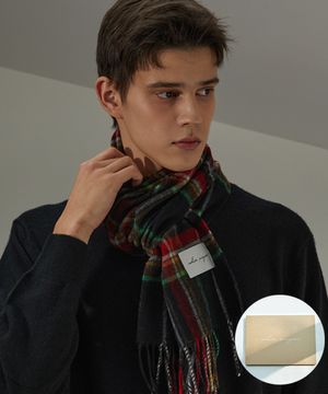 [기프트박스]_런던 패턴 버진울 머플러_블랙_남녀공용