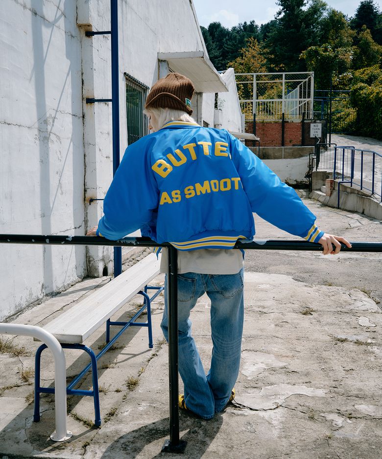 Quilted Varsity Jacket (Light Blue)