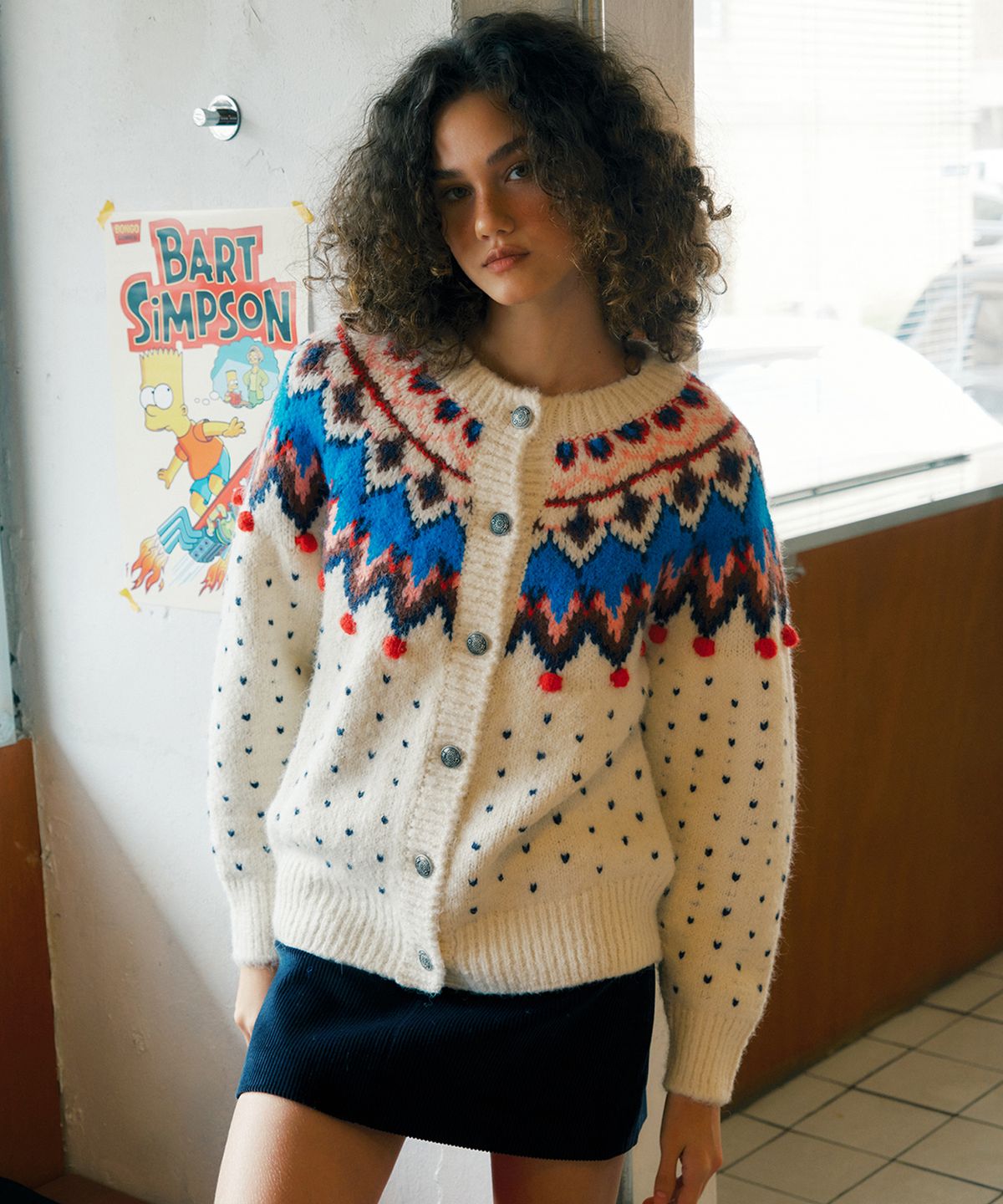 그린버터(GREENBUTTER) Bobble Stitch Nordic Cardigan (Ivory)