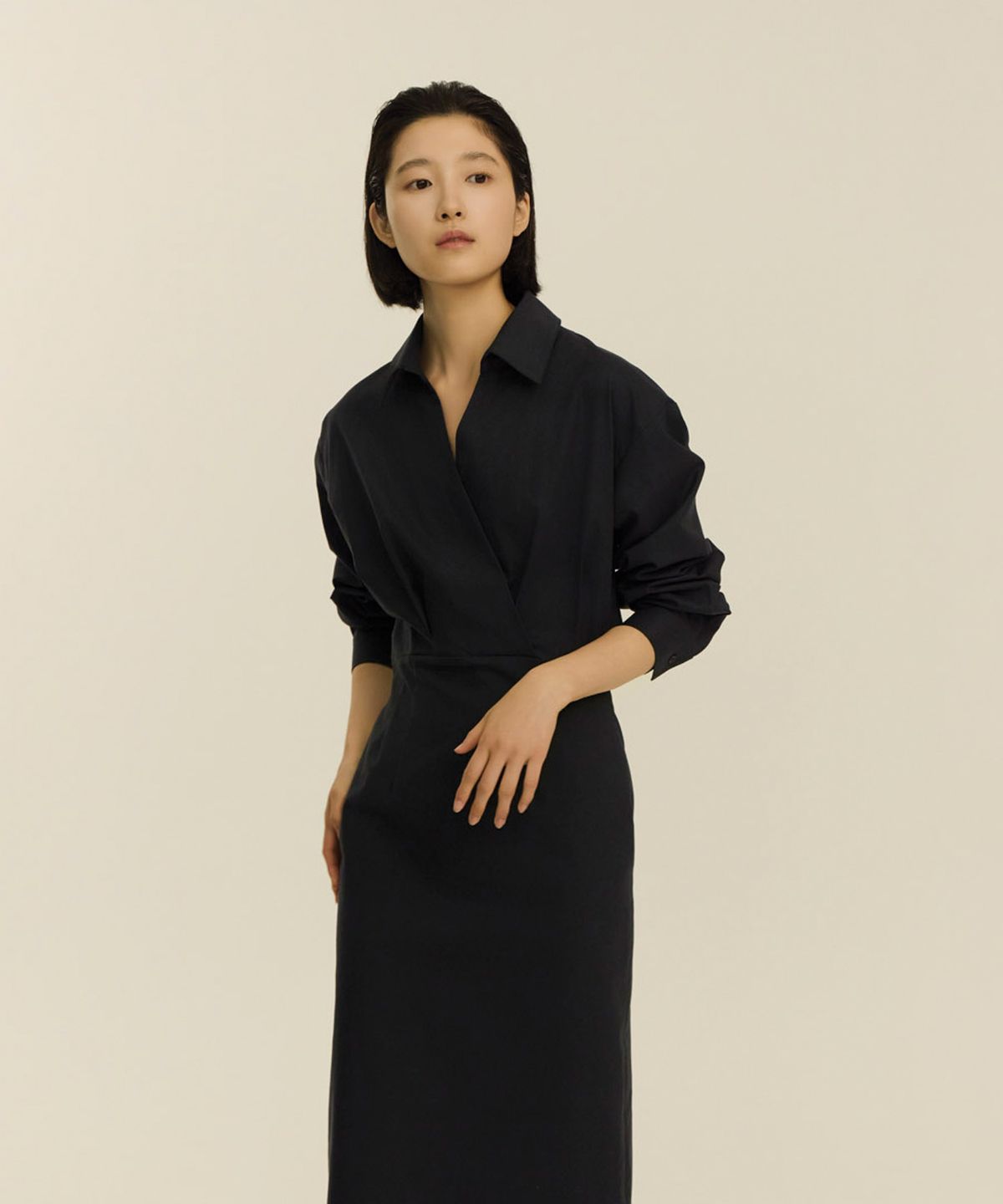 녹섭(NOKSEOP) high waist shirt dress_navy