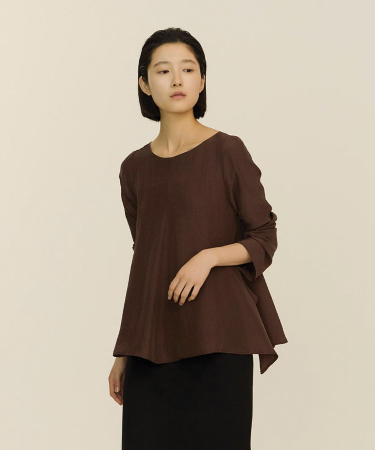 녹섭(NOKSEOP) long sleeve overlap blouse_brown
