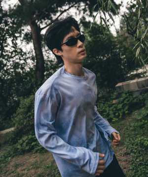 공용 타이다이 긴팔 러닝 티셔츠 네이비