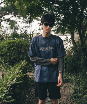 공용 nowherefast running 반팔 레이어드 러닝 티셔츠 네이비