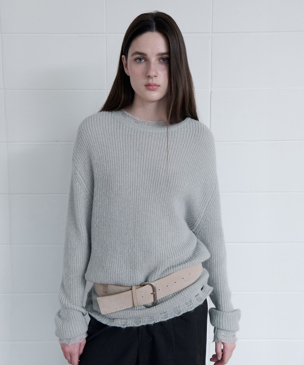 로라로라(ROLAROLA) MOHAIR WOOL BLENDED DAMAGED KNIT MINT