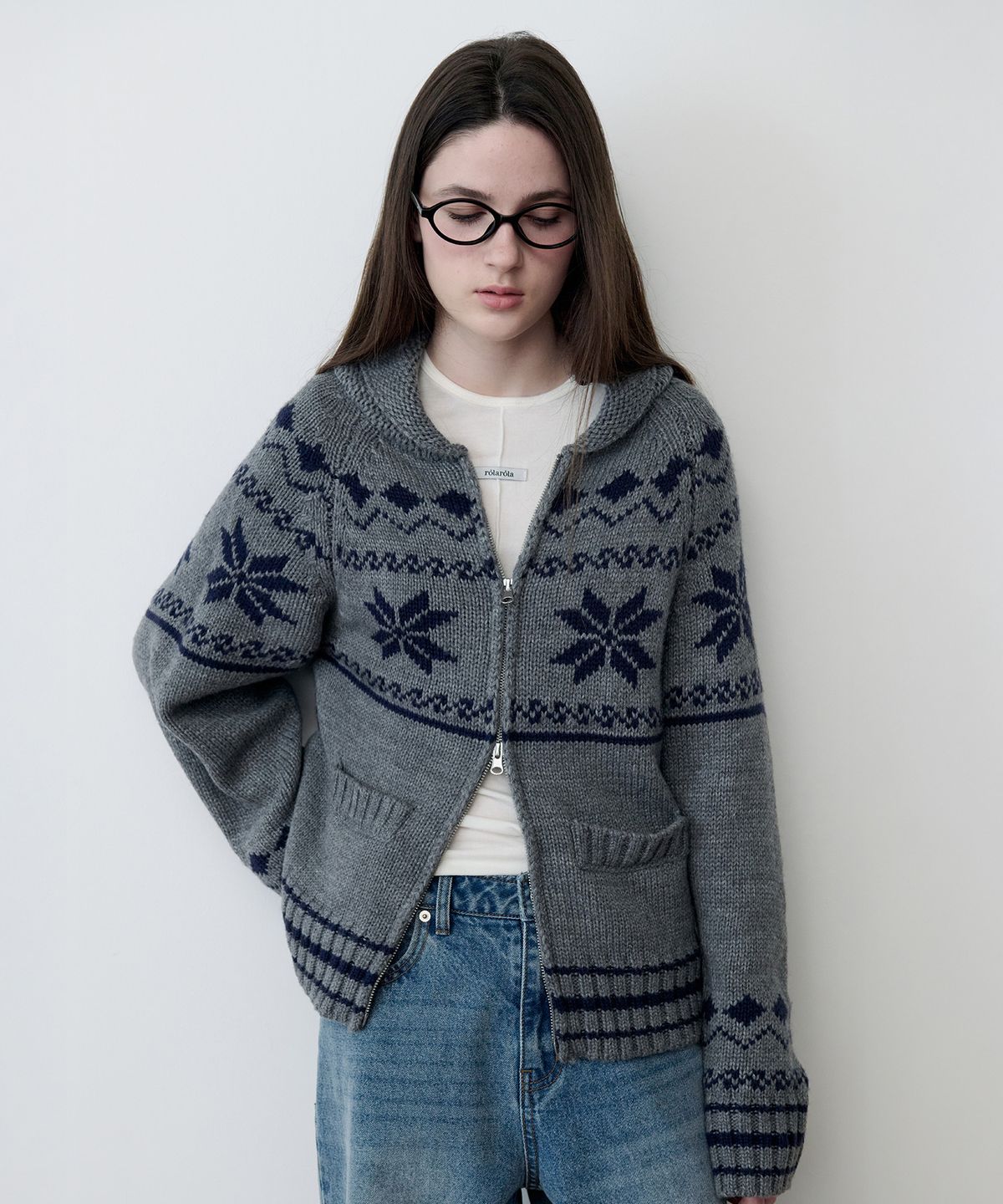 로라로라(ROLAROLA) TWOWAY SNOW ZIP-UP KNIT GRAY