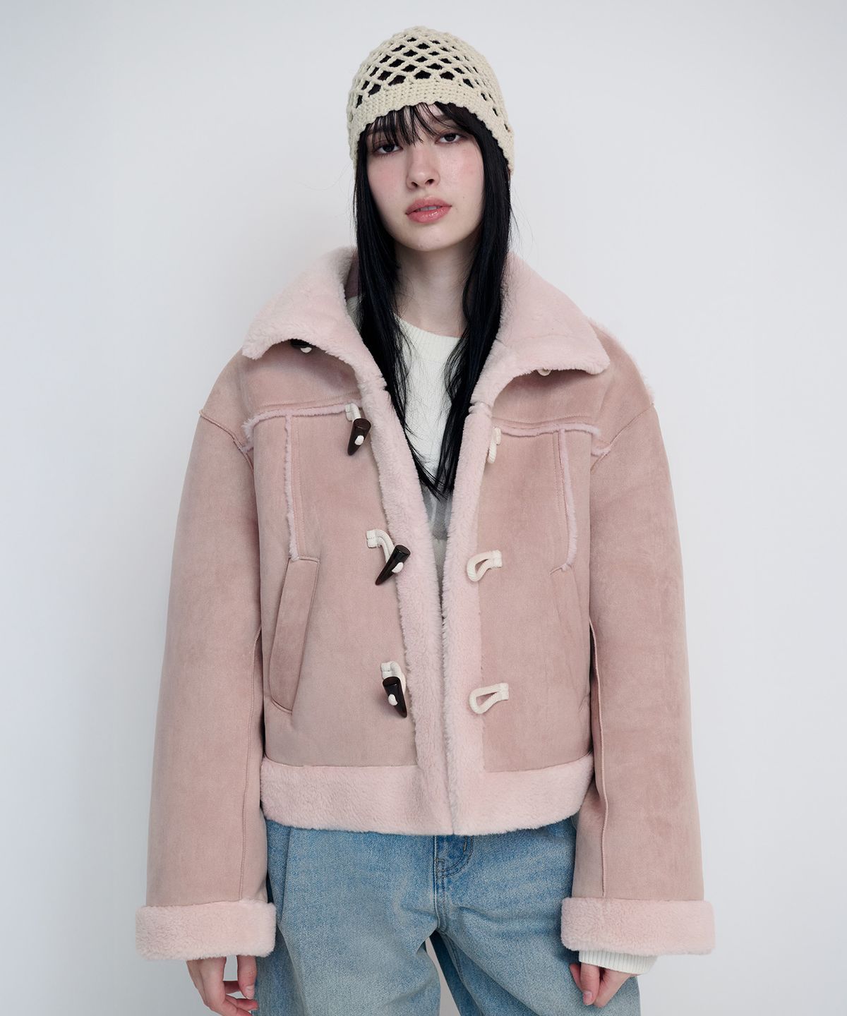 로라로라(ROLAROLA) HIGH NECK SUEDE MUSTANG JACKET PINK