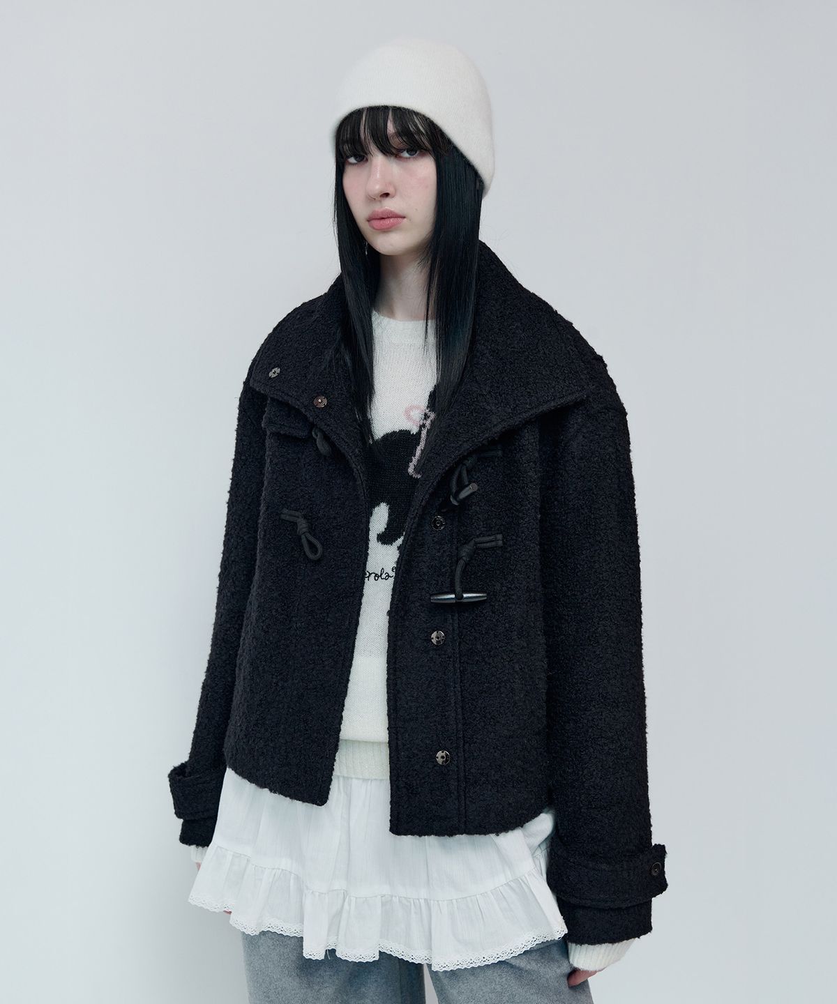 로라로라(ROLAROLA) HIGH NECK DUFFLE SHORT COAT BLACK