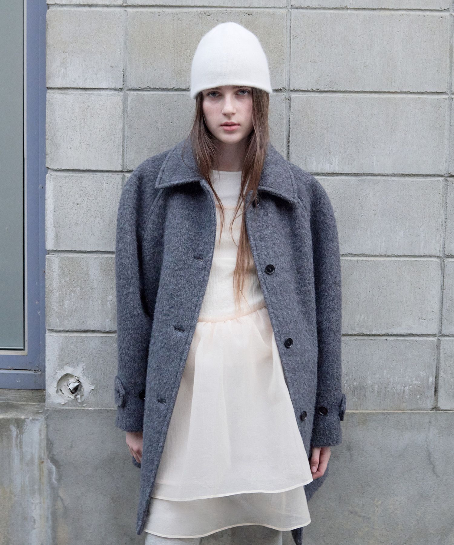 MUSINSA | ROLAROLA WOOL HALF BUTTON COAT GRAY