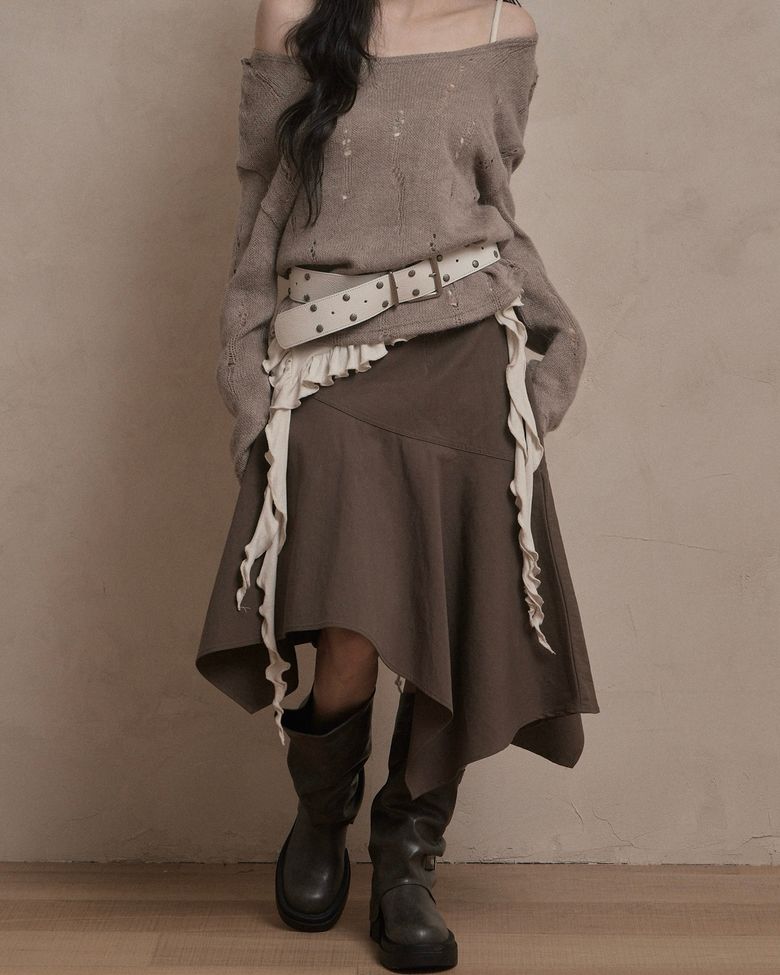 Unbalanced Midi Skirt (brown)