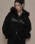 Lettering Fur Hood Zip-up (black)