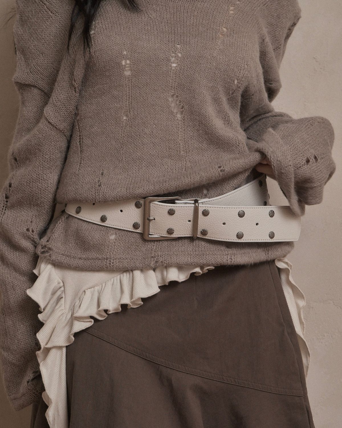 카키포인트(KHAKIPOINT) Double Stud Belt (white)