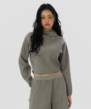 와플 우먼스 트레일 크롭 래글런 후디-샌드베이지