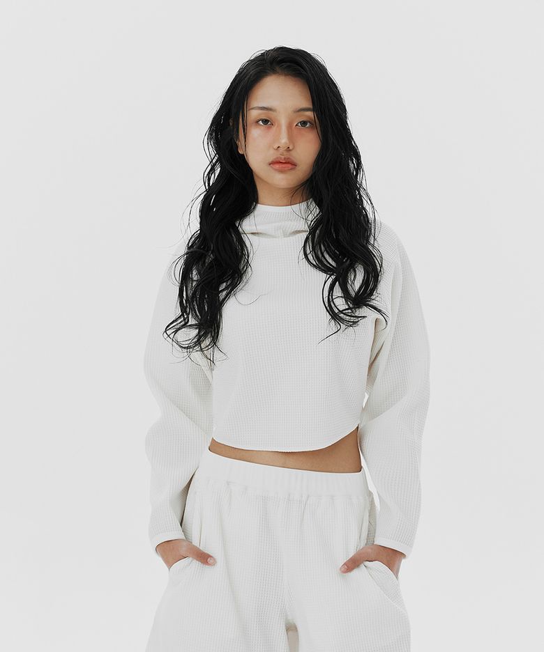 와플 우먼스 트레일 크롭 래글런 후디-아이보리