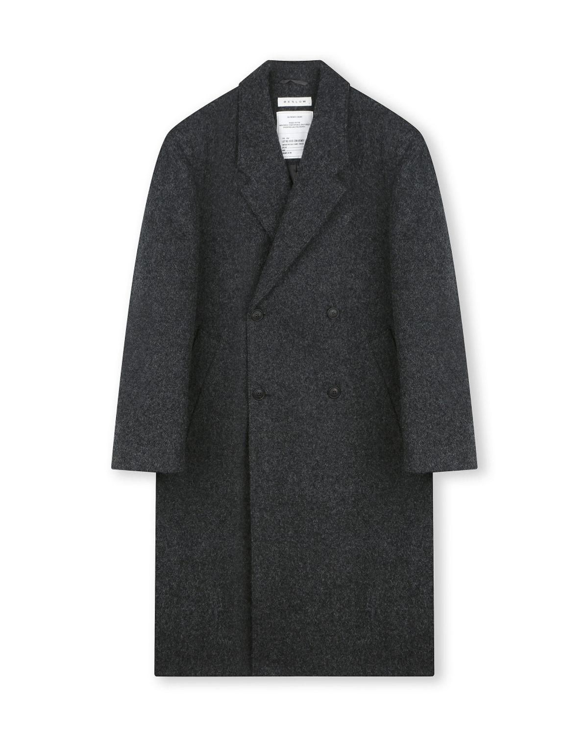 비슬로우(BESLOW) DOUBLE BREASTED ALPACA MAXI COAT MELANGE CHARCOAL