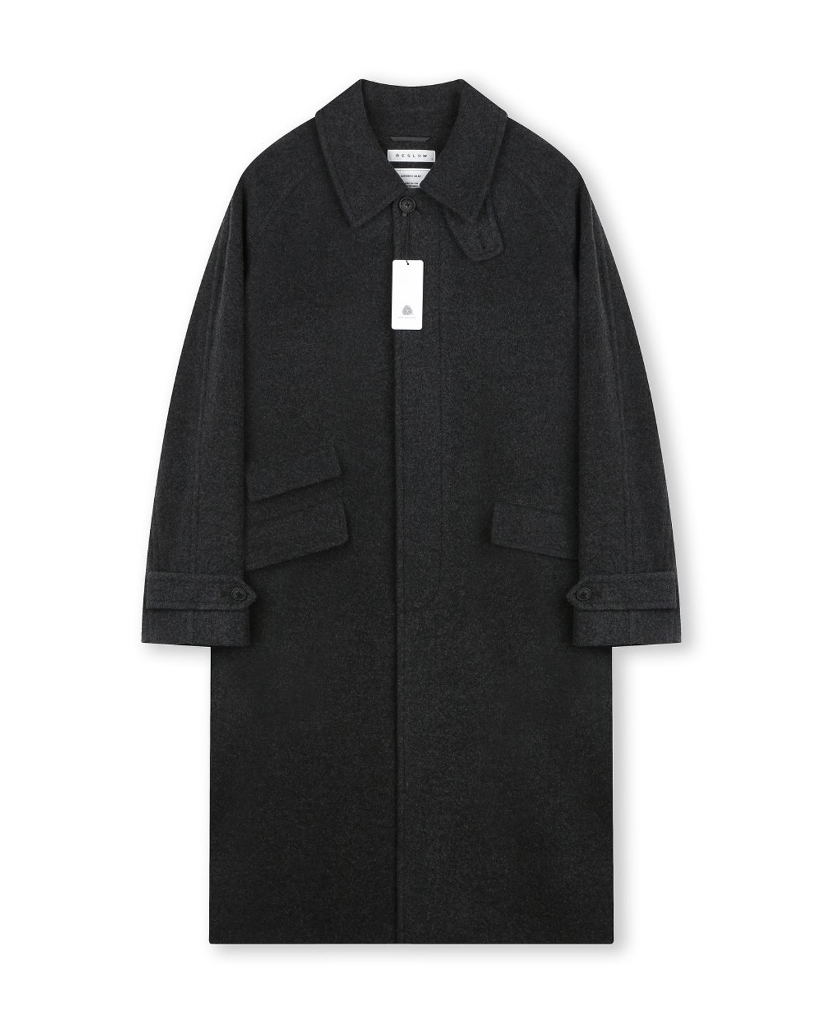 비슬로우(BESLOW) OVERSIZED TEXTURED CASHMERE BALMACAAN COAT MELANGE CHARCOAL