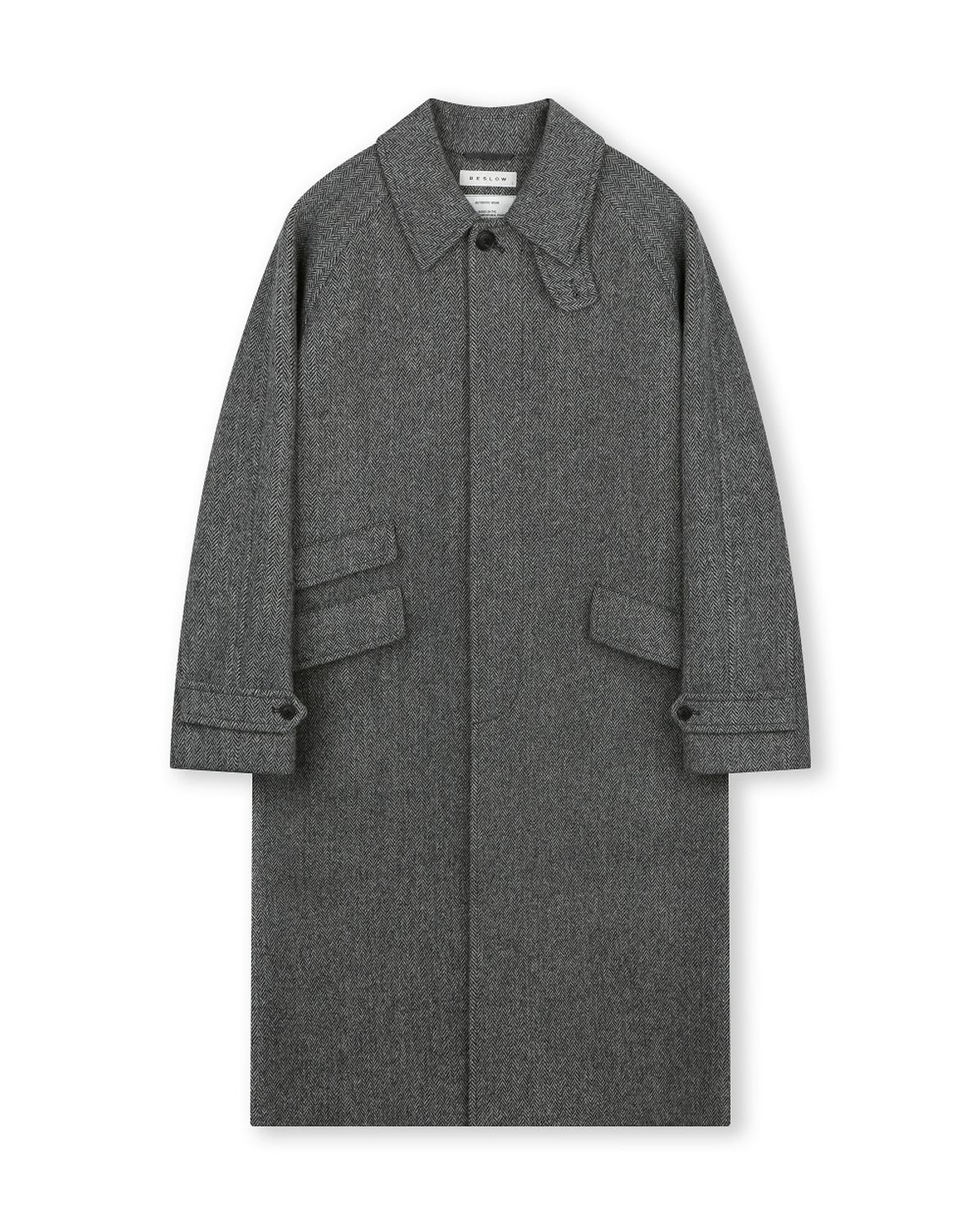 비슬로우(BESLOW) OVERSIZED HERRINGBONE ALPACA BALMACAAN COAT GREY HERRINGBONE