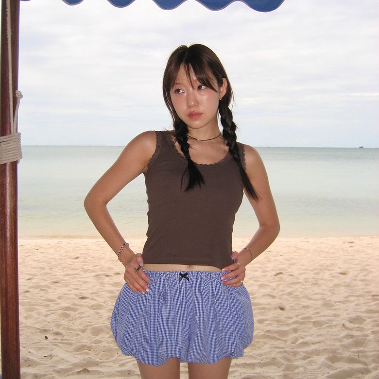 Balloon Check Shorts (SKY BLUE)