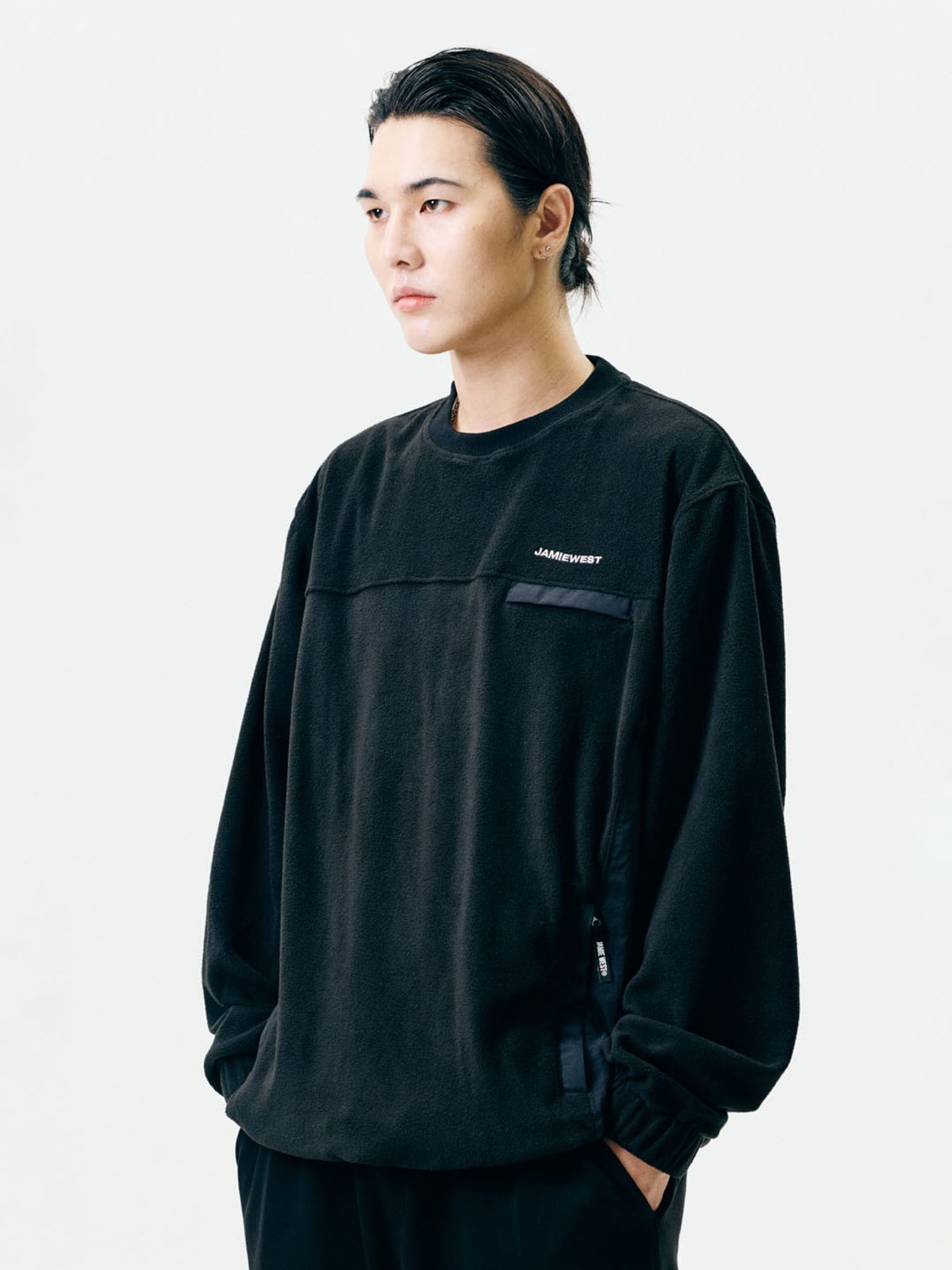 제이미웨스트(JAMIE WEST) 경량 플리스 나일론 포켓 풀오버 (블랙)