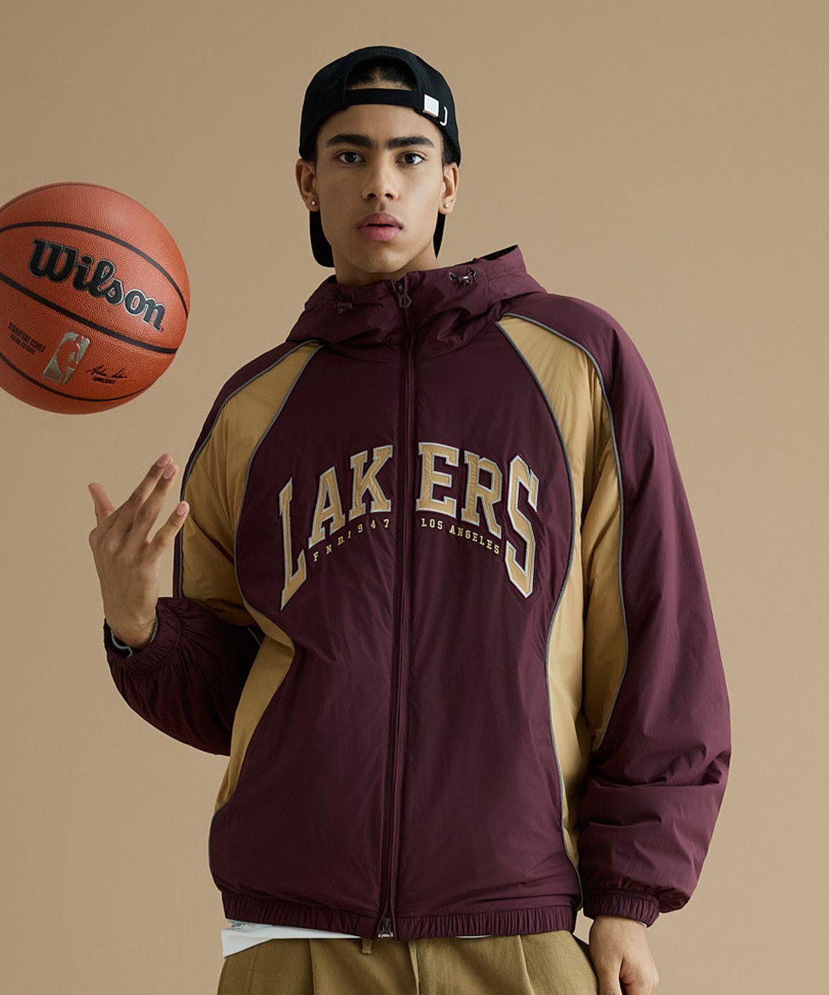 엔비에이(NBA) LAL 라글란 컬러 블록 패딩 점퍼(N254JP114P) 버건디