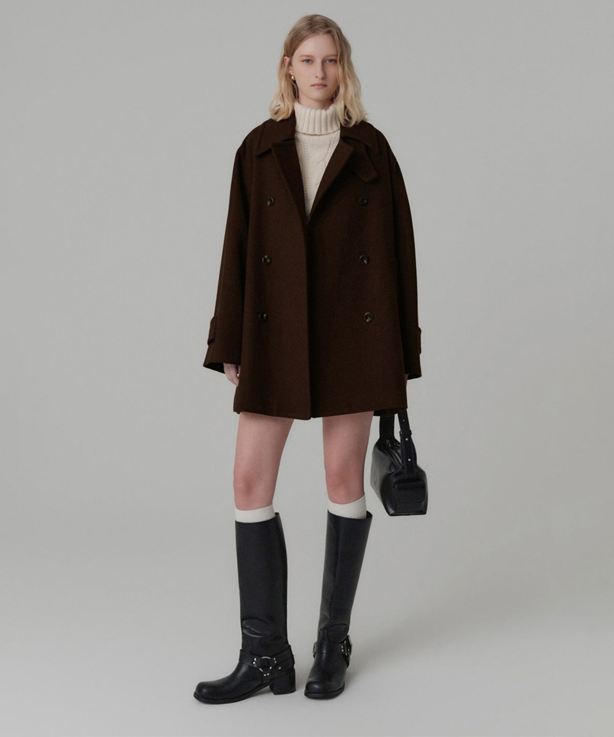 룩캐스트(LOOKAST) 셀리나 울 하프 코트_브라운 / CELINA WOOL HALF COAT_BROWN