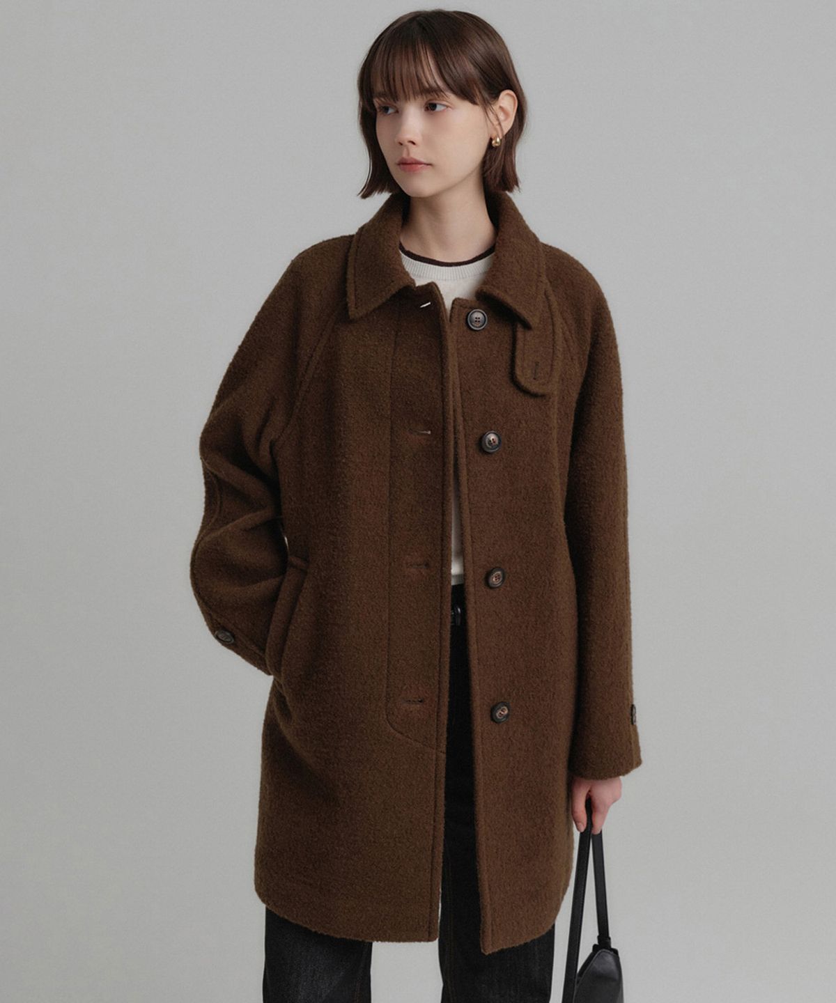 룩캐스트(LOOKAST) 헤일리 울 부클 하프 코트_브라운 / HAILY WOOL BOUCLE HALF COAT_BROWN