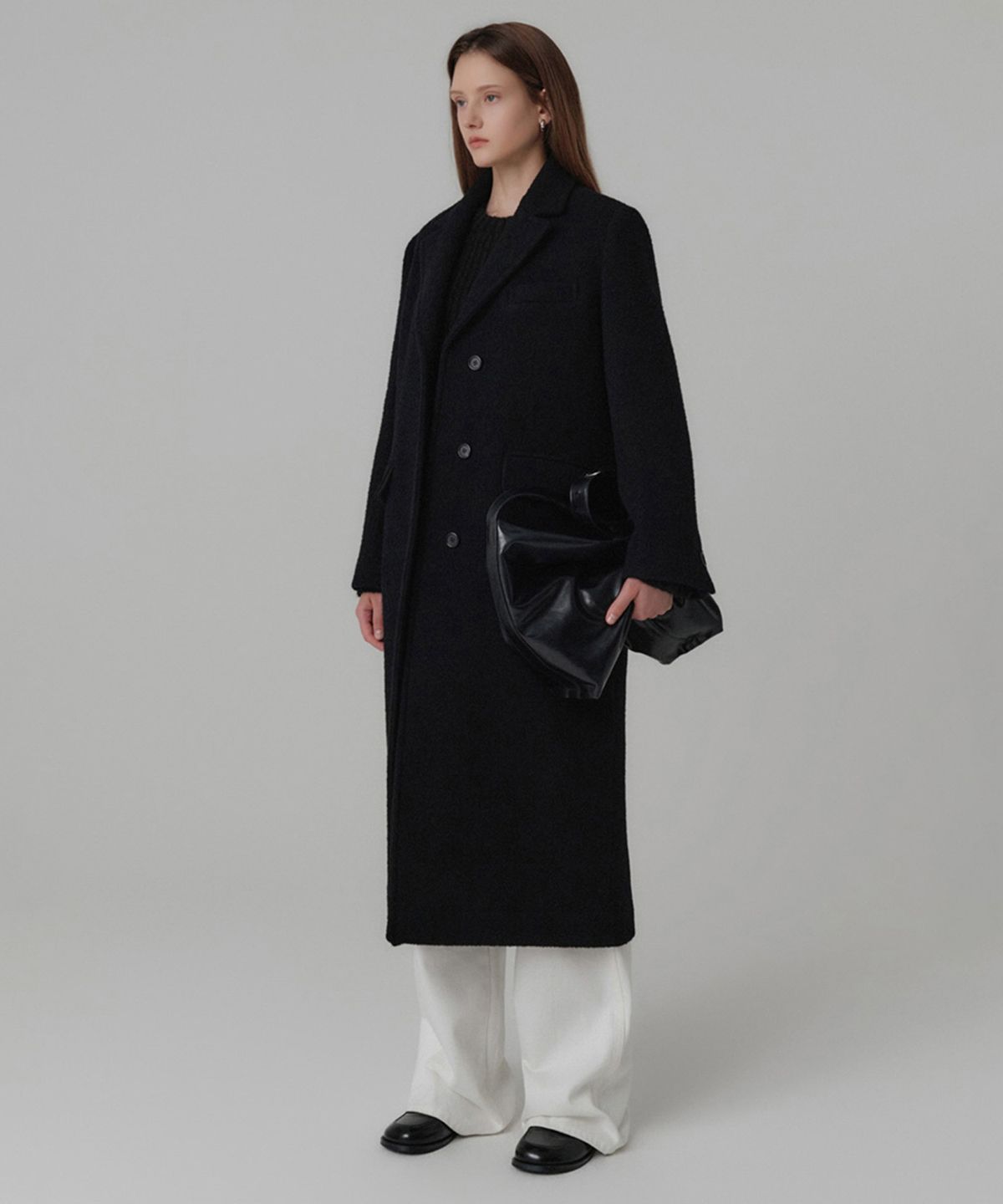 룩캐스트(LOOKAST) 소이 부클 울 싱글 코트_블랙 / SOY BOUCLE WOOL SINGLE COAT_BLACK