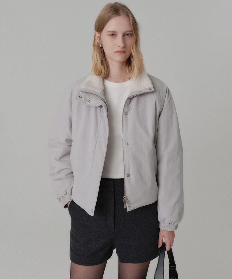 앨리샤 시어링 숏 패딩_라이트 그레이 / ALYSSA SHEARING SHORT PADDING_LIGHT GREY