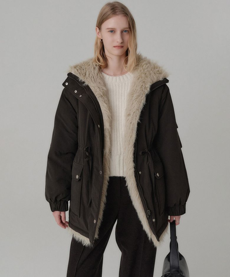 벨라 리버시블 비건 퍼 패딩_브라운 / BELLA RIVERSIBLE VEGAN FUR PADDING_BROWN