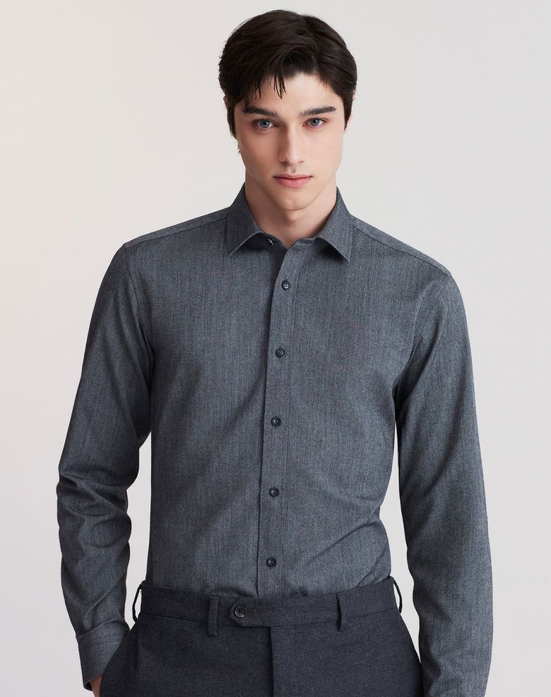 스트라이프 기모 트리콜로르 957 뉴 캐주얼 핏 셔츠 다크그레이 SE5FM22LS957SDY
