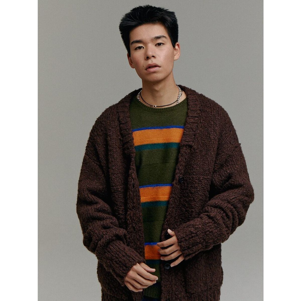 샌드 사운드(SAND SOUND) (UNISEX) 울 블렌드 슬럽 가디건  브라운