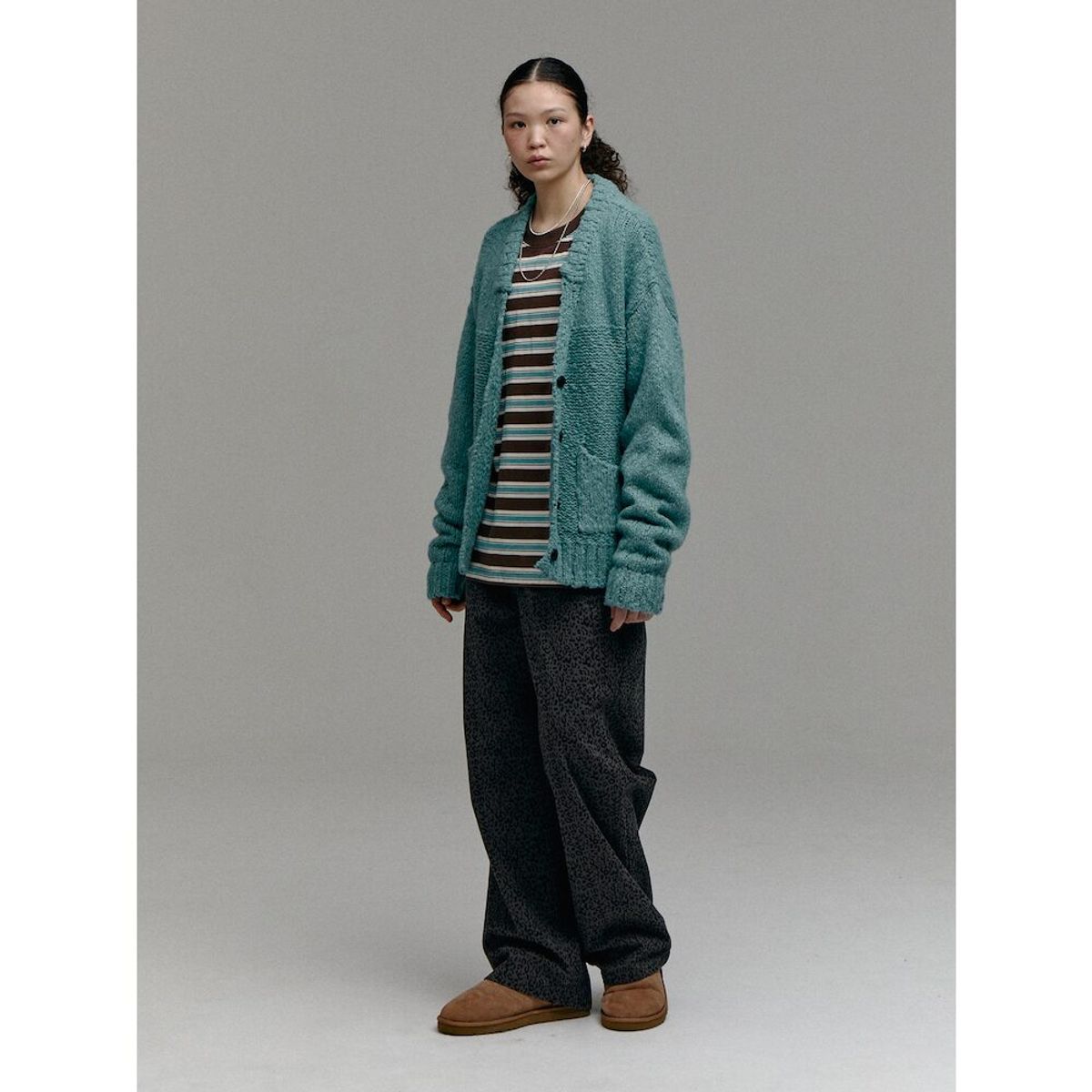 샌드 사운드(SAND SOUND) (UNISEX) 울 블렌드 슬럽 가디건  그린