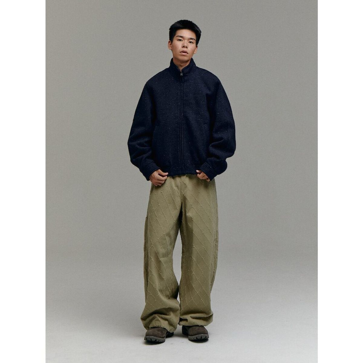 샌드 사운드(SAND SOUND) (UNISEX) 트위드 헤링턴 재킷  네이비