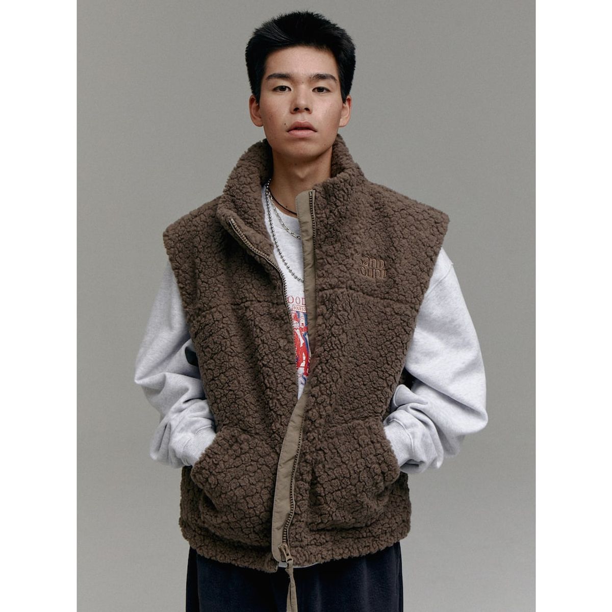 샌드 사운드(SAND SOUND) (UNISEX) 후리스 오버핏 베스트  브라운