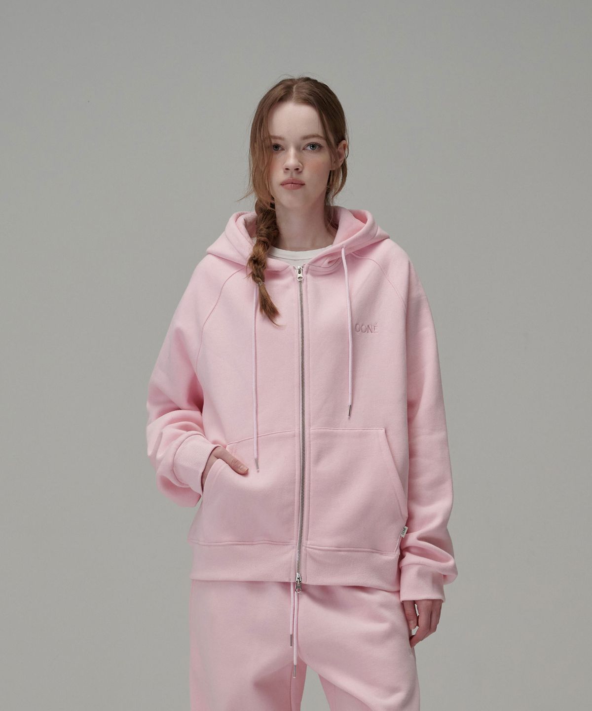 우네(OONE) Soft Cotton Hoodie Zip-up_Baby Pink