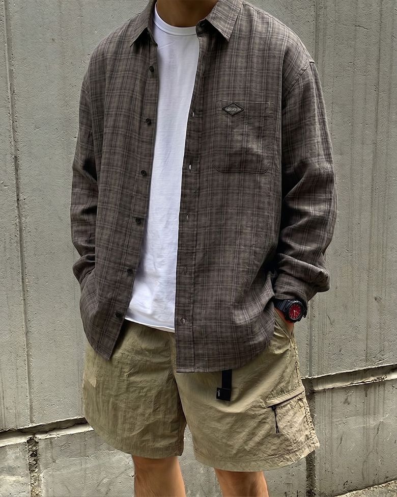 클래식 오버핏 체크 셔츠 GEE257-101 그레이