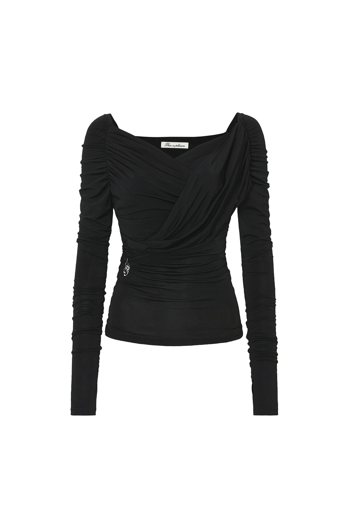 페인오어플레져(PAINORPLEASURE) DRAPED OFF SHOULDER TOP black